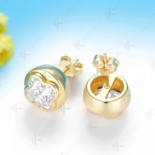 Kuololit 6CTW Moissanite Flower Cut Unique Earrings for Women Solid 14K 10K 585 Yellow Gold Earring for Christmas Gifts Wedding
