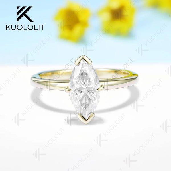 Kuololit 2CT Marquise Moissanite Engagement Ring for Women Solid 18K 14K 10K 585 White Gold European Shank Band for Christmas