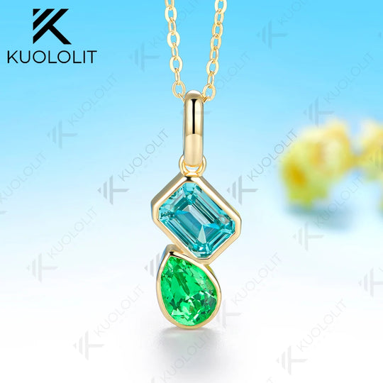 Kuololit 3.5CTW Mint Green Sapphire Paraiba Custom Necklace for Women Solid 585 14K 10K Yellow Gold Necklace for Christmas Gift