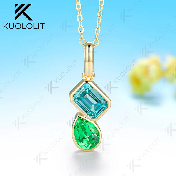 Kuololit 3.5CTW Mint Green Sapphire Paraiba Custom Necklace for Women Solid 585 14K 10K Yellow Gold Necklace for Christmas Gift