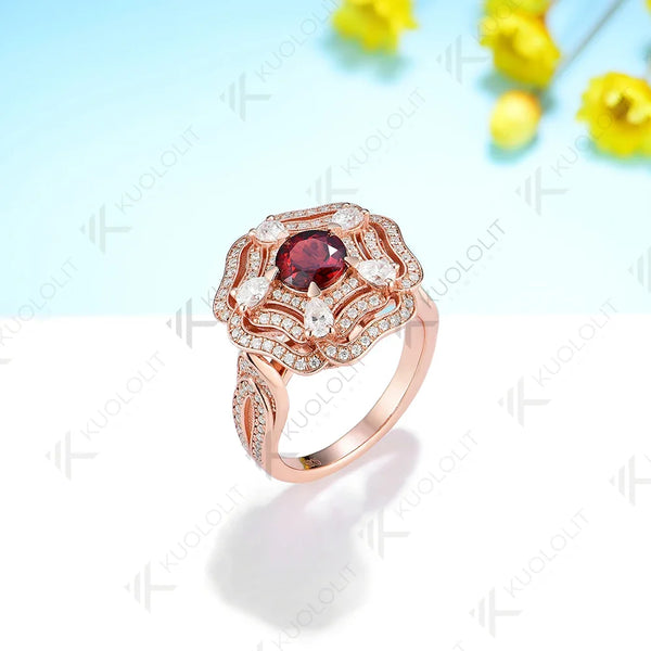 Kuololit 1CT Natural Garnet Moissanite Rings and Pendant for Women Solid 14K 10K 585 Rose Gold for Engagement Wedding Christmas