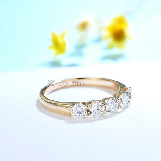 Kuololit 1.3CTW Moissanite Ring for Women Soild 18K 14K Yellow Gold D/VVS1 Round Wedding Band for Engagement Christmas Gifts