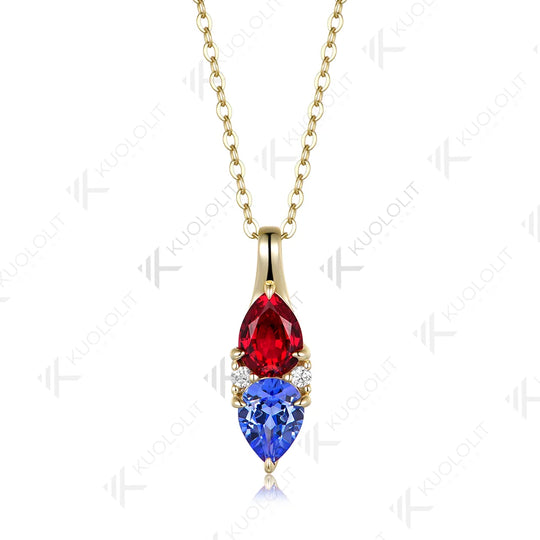 Kuololit 2.5CTW Lab Grown Ruby Sapphire Custom Necklace for Women Solid 585 14K 10K Yellow Gold Necklace for Christmas Gifts