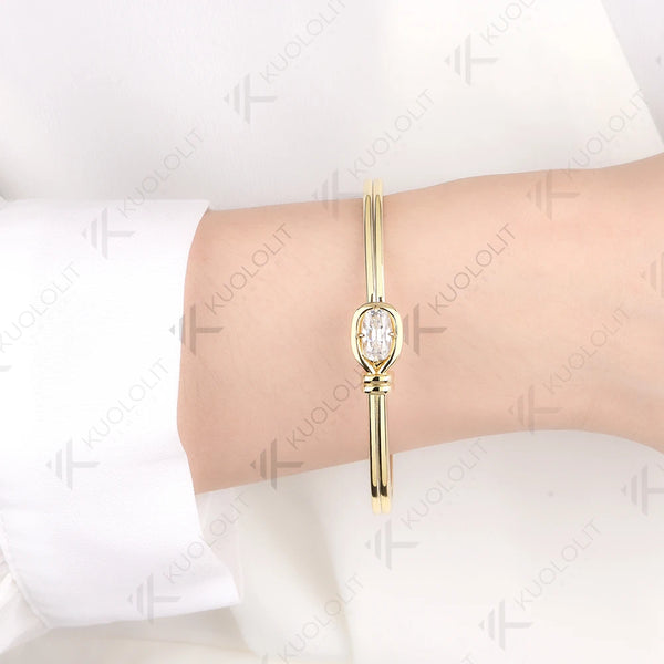 Kuololit 2CT OMC Mossanite Bangle for Women Solid 10K 14K 585 Yellow Gold Bracelet for Engagement Trendy Christams Gifts Party