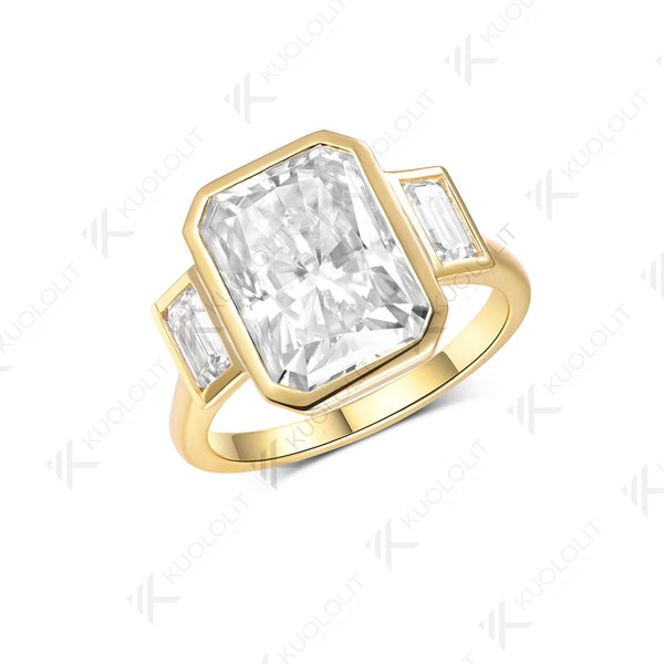 Kuololit 6CT Radiant Cut Moissanite for Women Solid 14K 10K Yellow Gold Engagement Ring for Christmas Gifts Party Anniversary