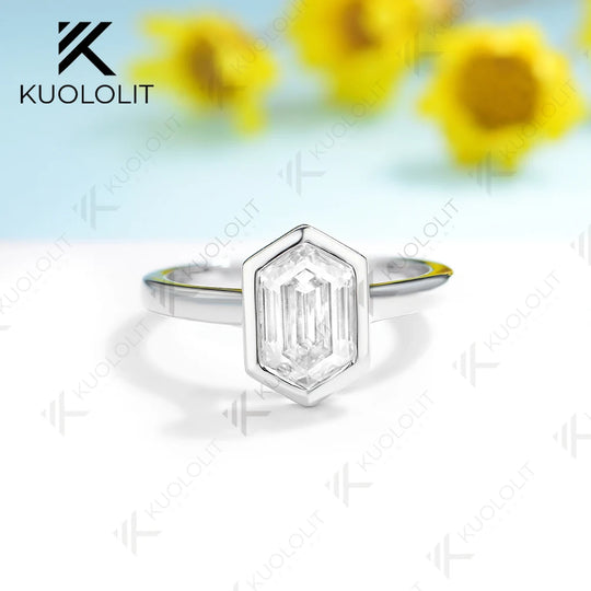 Kuololit 1.5CT  Hexagon Moissanite Engagement Ring for Women Solid 18K 14K 10K 585 White Gold Bezel  Ring for Christmas Gifts
