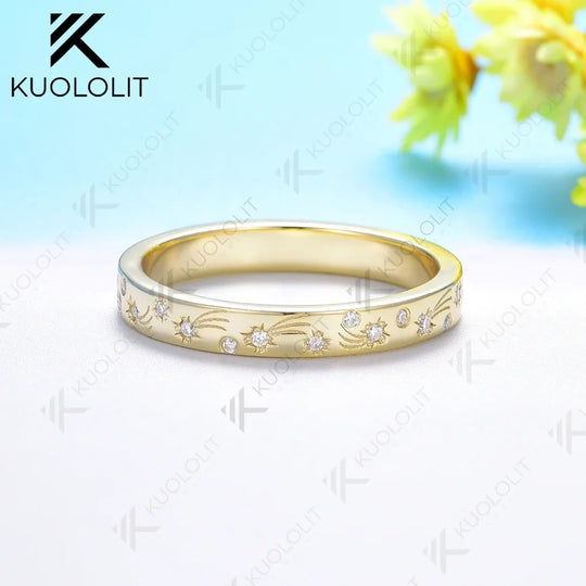 Kuololit 0.2CTW Lab Grown Diamond Band for Women Solid 18K 14K 10K Gold D VS1 Diamond Ring for Anniversary Engagement Gift Party