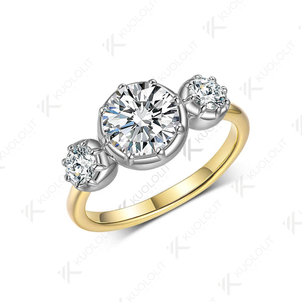 Kuololit 2.6CTW Moissanite Ring for Women Solid 18K 14K 10K Gold Two Tone Ring for Anniversary Engagement  Christmas Wedding