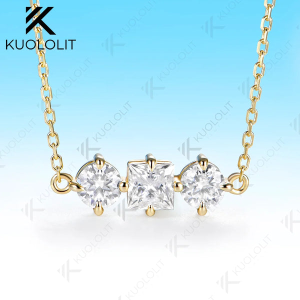 Kuololit 1.5CTW Moissanite Custom Necklace for Women Solid 585 14K 10K Yellow Gold Necklace for Christmas Gifts Party