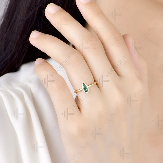 Kuololit 0.5CT Lab Grown Emerald Custom Ring for Women Solid 14K 10K 585 Yellow Gold Engagement Ring for Christmas Gifts