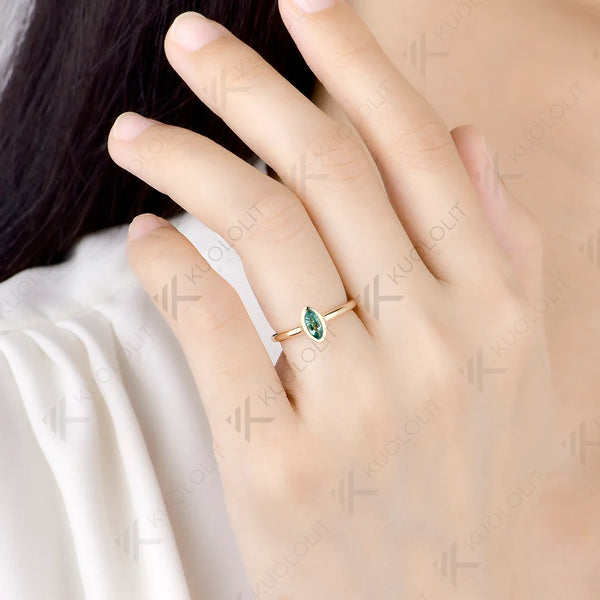 Kuololit 0.5CT Lab Grown Emerald Custom Ring for Women Solid 14K 10K 585 Yellow Gold Engagement Ring for Christmas Gifts