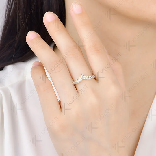 Kuololit Trapezoid Moissanite Custom Ring for Women Solid 14K 10K Yellow Gold  Eternity Half Band for Anniversary Christmas