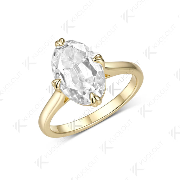 Kuololit 4.5CT OMC Oval Moissanite Custom Ring for Women Solid14K 10K Yellow Gold Engagement Ring for Anniversary Christmas Gift