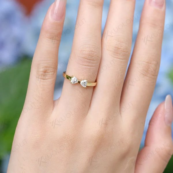 Kuololit Heart Cut Moissanite Rings for Women Men Solid 18K 14K 10K Yellow Gold Bowknot for Engagement Wedding Band Classic Gift