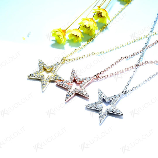 Kuololit Moissanite Necklaces for Women Solid 925 Sterling Silver Star Shaped Pendant for Wedding Engagement Party Jewelry Gift