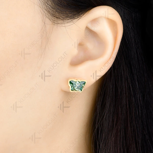 Kuololit 4CTW Butterfly Cyan Moissanite Clip Earring for Women Solid 14K 10K Yellow Gold Animal Earring for Christmas Gift Party