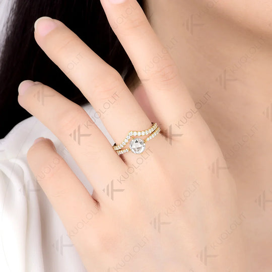 Kuololit 1.2CT Rose Moissanite Custom Set Ring for Women Solid 14K 10K 585 Yellow Gold Engagement Ring for Christmas Gifts Party
