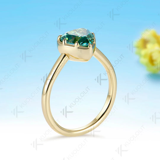 Kuololit 2CT Heart Cut Moissanite  Ring for Women Solid 14K 10K 585 Yellow Gold Heart Cut Ring for Engagement Christmas Gifts