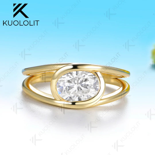 Kuololit 1.5CT Moissanite Custom Ring for Women Solid 14K 10K 585 Yellow Gold Oval Cut Engagement Ring for Christmas Gifts