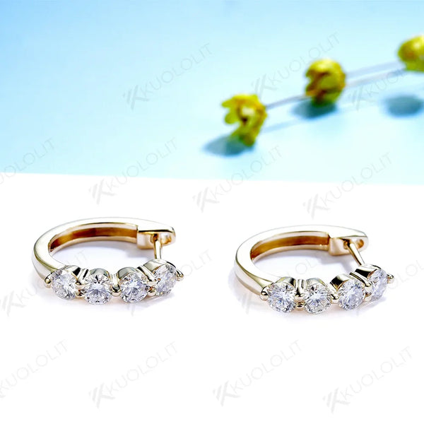 Kuololit 0.8CTW Moissanite Earrings for Women 585 14k 10k Solid Gold 925 Silver Clip Hoop Earrings Round Cut for Party Christmas