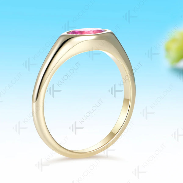 Kuololit 0.5CT Lab Grown Pink Sapphire Custom Ring for Women Solid 14K 10K 585 Yellow Gold Engagement Ring for Christmas Gifts