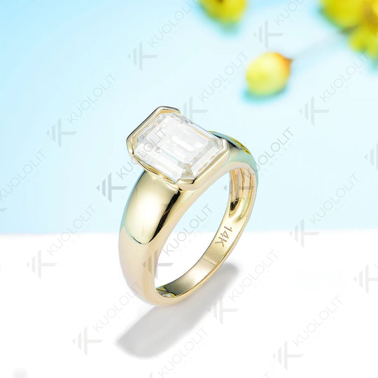 Kuololit 3CT Emerald Cut Moissanite for Men Women PT950 Solid 14K 10K 585 Yellow Gold Silver for Engagement Wedding Christmas
