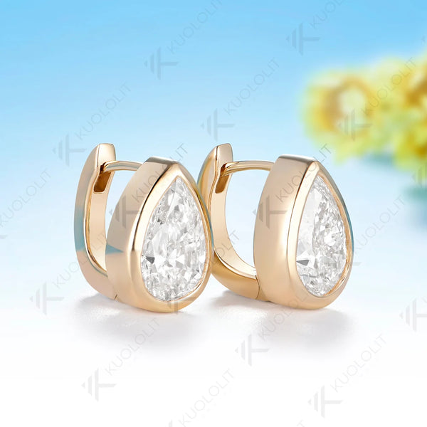 Kuololit 3CTW Lab Grown Diamonds Earrings for Women Solid 14K 10K 585 Yellow Gold Pear Clip Earring for Christmas Gifts Classic