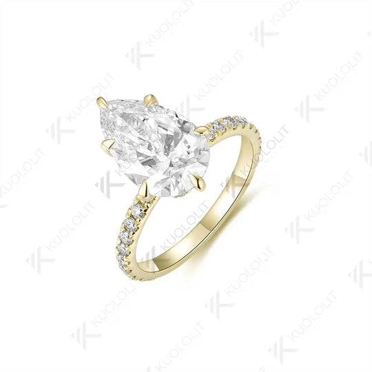 Kuololit 3CT IGI Lab Grown Diamond Rings for Women Solid 18K 14K 10K 585 Yellow Gold Pear Cut for Engagement Christmas Gifts