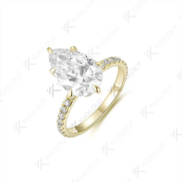 Kuololit 3CT IGI Lab Grown Diamond Rings for Women Solid 18K 14K 10K 585 Yellow Gold Pear Cut for Engagement Christmas Gifts