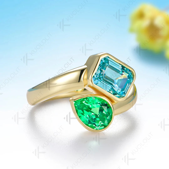 Kuololit 3.5CTW Mint Green Sapphire Paraiba Custom Ring for Women Solid 14K 10K 585 Yellow Gold Ring for Christmas Engagement