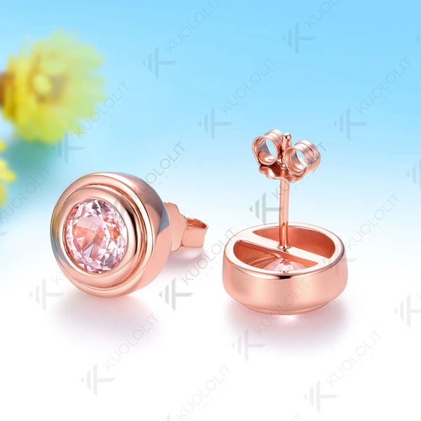 Kuololit 2CTW Lab Grown Pink Sapphire Custom Stud Earrings for Women Solid 14K 10K 585 Yellow Gold for Christmas Gifts Party