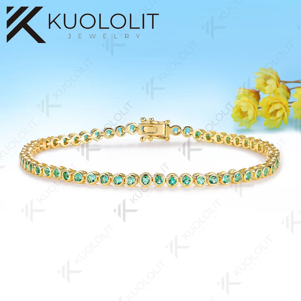 Kuololit Lab Grown Ruby Emerald Sapphire Moissanite Round 2.0MM Bracelet for Women Solid 14K 10K 585 Round D VVS1 Bracelet for Christmas