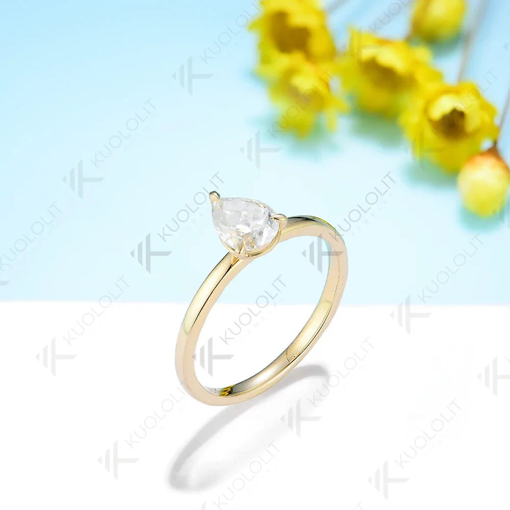 Kuololit 0.8CT Lab Grown Diamodn Rings for Women PT950 Solid 14K 10K 585 Yellow Gold Pear Cut for Engagement Wedding Christmas