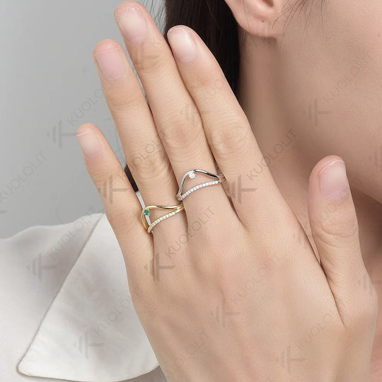 Kuololit Lab Grown Emerald Band Rings for Men Women Solid 10K 14K 18K 585 Gold Wedding Band for Engagement Party Christmas Gift