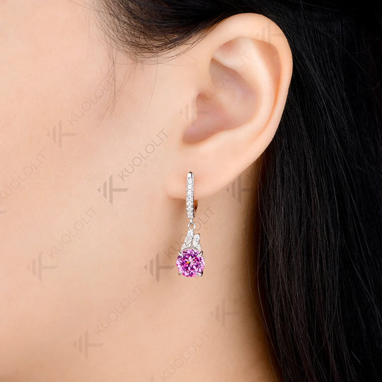 Kuololit 4CT Lab Pink Sapphire Moissanite Earrings for Women Solid 14K 10K 585 Yellow Gold Clip Earring for Christmas Gifts