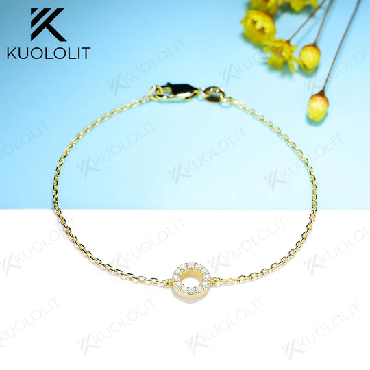 Kuololit Moissanite Bracelets for Women Men 585 18K 10K Gold Adjustable Chains Round Cut for Engagement Wedding Party Christmas\