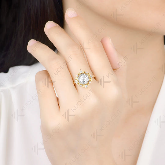 Kuololit 3CT Rose Moissanite Custom Set Ring for Women Solid 14K 10K 585 Yellow Gold Engagement Ring for Christmas Gifts Party