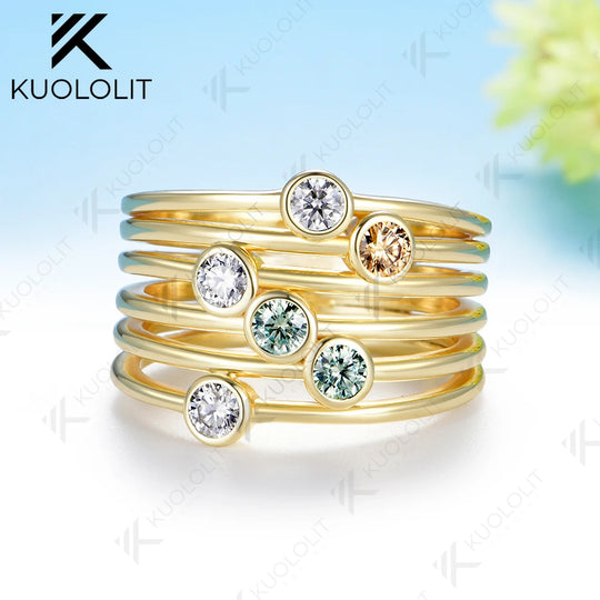 Kuololit 0.6CTW Cyan Champagne Moissanite Ring for Women Solid 14K 10K Yellow Gold Ring for Anniversary Christmas Gifts Party