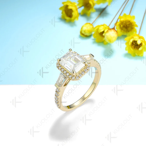 Kuololit 2ct Emerald Cut Rings for Women Men Solid 14K 10K Yellow Gold Set Ring for Wedding Luxury ENGAGEMENT Classic Christmas