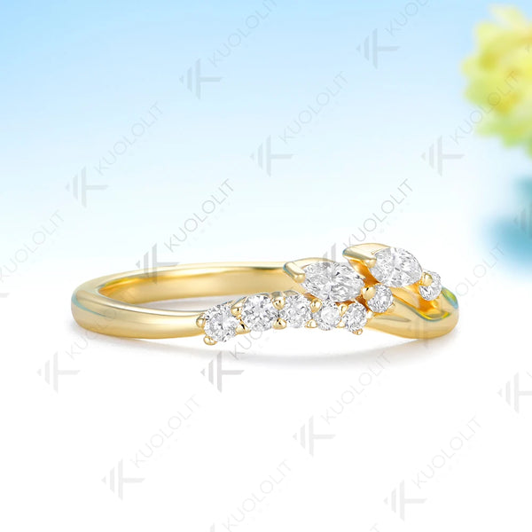 Kuololit  0.28CTW Lab Diamond Marquise Ring for Women Solid 14K Yellow Gold Eternity Wedding Band Ring for Engagement Christmas