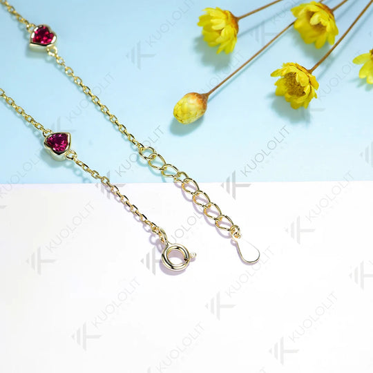 Kuololit 1.5CTW Lab Grown Ruby Bracelet for Women Solid 18K 14K 10K 585 Yellow Gold  Heart Cut Bracelet for Christmas Gifts