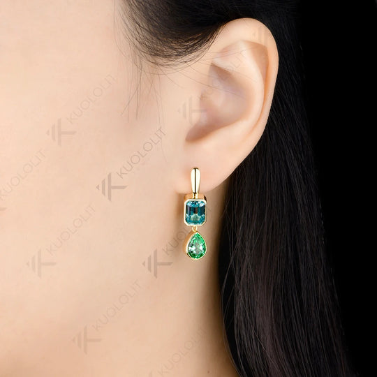 Kuololit 7CTW Mint Green Sapphire Paraiba Custom Earrings for Women Solid 14K 10K 585 Yellow Gold Earrings for Christmas Gifts
