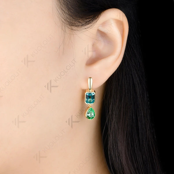 Kuololit 7CTW Mint Green Sapphire Paraiba Custom Earrings for Women Solid 14K 10K 585 Yellow Gold Earrings for Christmas Gifts