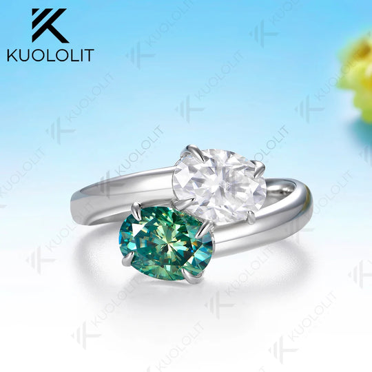 Kuololit 3CTW Cyan White Moissanite Oval Cut  Ring for Women Solid 14K 10K 585 Yellow Gold Ring for Engagement Christmas Gifts