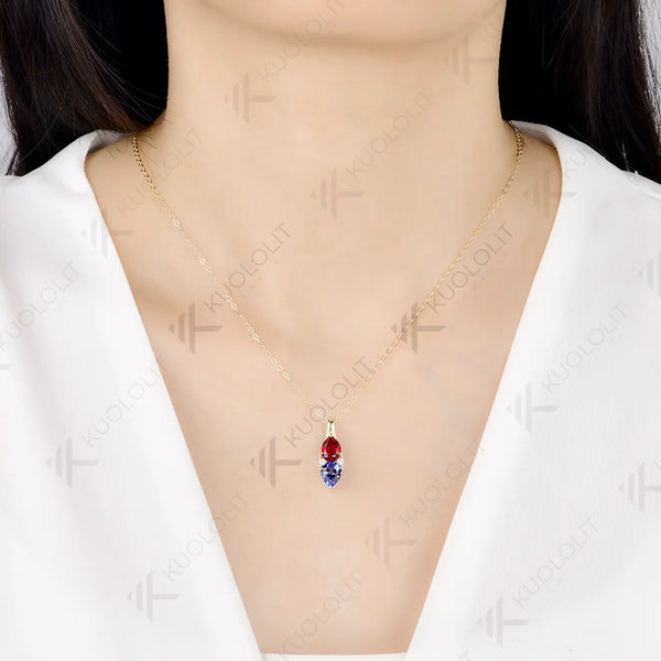 Kuololit 2.5CTW Lab Grown Ruby Sapphire Custom Necklace for Women Solid 585 14K 10K Yellow Gold Necklace for Christmas Gifts