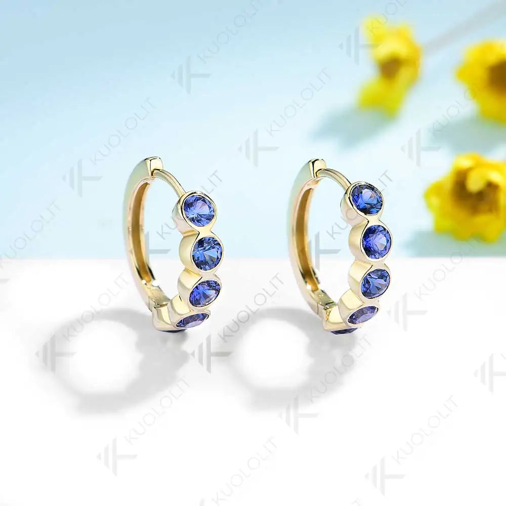 Kuololit 1CTW Lab Grown Blue Sapphire Hoop Earrings for Women Solid14K 10K Gold Silver Yellow Gold Clip Hoop for Party Christmas