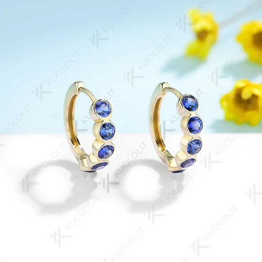 Kuololit 1CTW Lab Grown Blue Sapphire Hoop Earrings for Women Solid14K 10K Gold Silver Yellow Gold Clip Hoop for Party Christmas