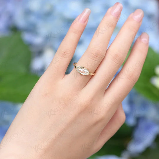 Kuololit Rose Cut Moissanite Rings for Women MenSolid 18K 14K Yellow Gold Oval Cut Prong set for Wedding Engagement Birthday