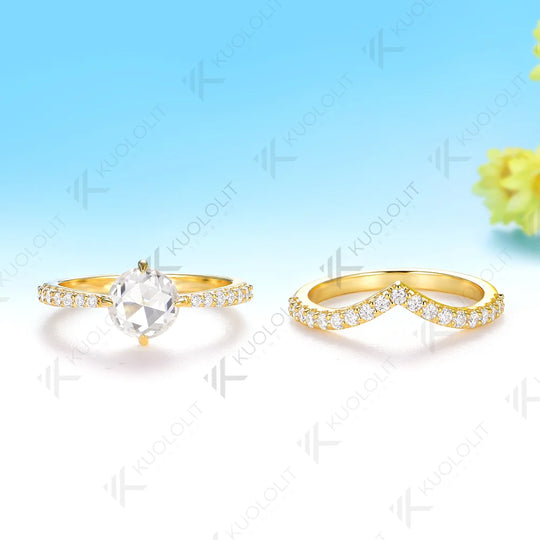 Kuololit 1.2CT Rose Moissanite Custom Set Ring for Women Solid 14K 10K 585 Yellow Gold Engagement Ring for Christmas Gifts Party