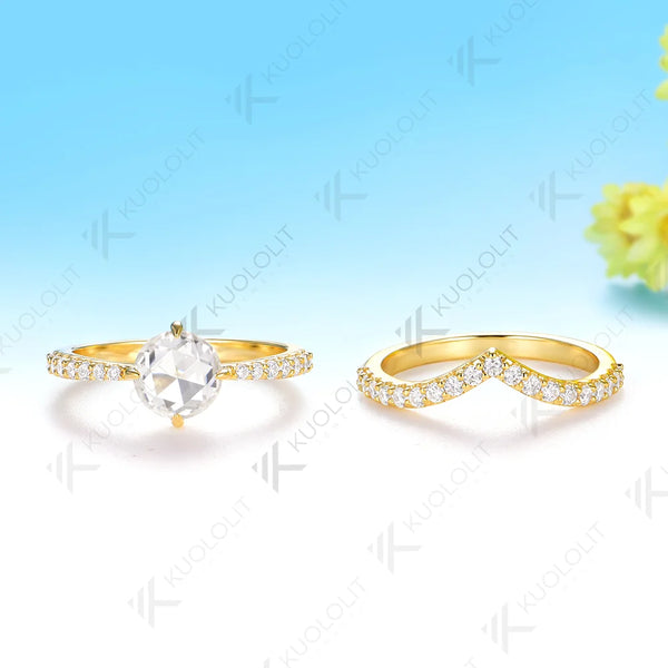 Kuololit 1.2CT Rose Moissanite Custom Set Ring for Women Solid 14K 10K 585 Yellow Gold Engagement Ring for Christmas Gifts Party